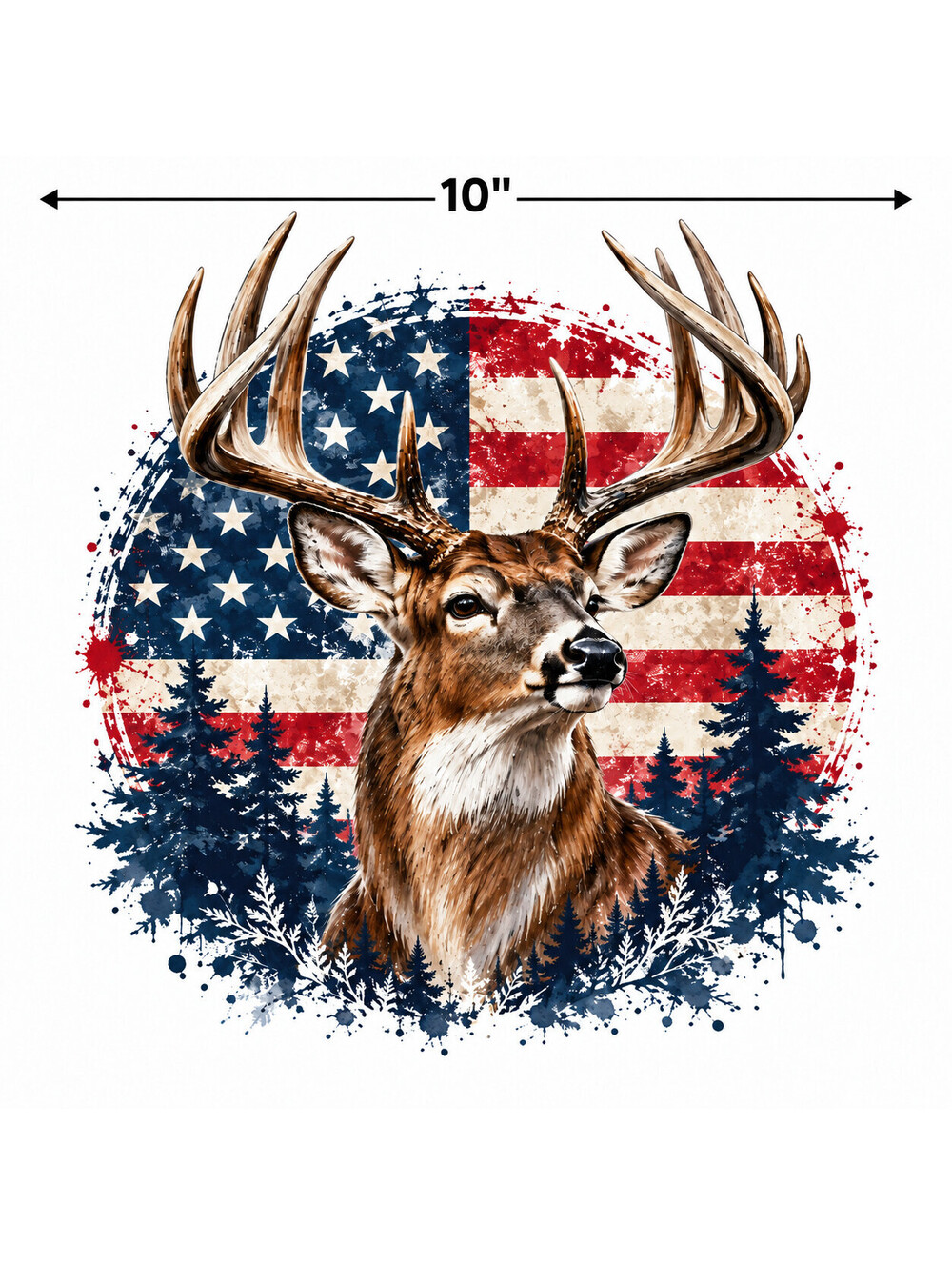4pcs 10" Patriotic Deer Flag DTF PNG Hunting Iron On Transfer
